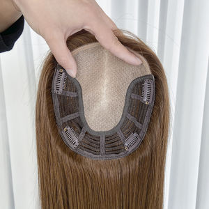 Listo para Enviar, Topper de Cabello Humano con Base de Seda de Doble Trama de 6.5x7 para Cabello Fino, Color Castaño Claro, Topper de Cabello Humano con Parte Superior de Seda para Mujer - Product Image 1