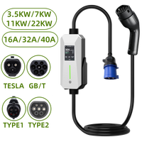 Nuevo Cargador Portátil Inteligente para Vehículos Eléctricos de 7KW Tipo 2, 16A, 32A, 40A, con Control por WiFi a través de Aplicación, Pantalla LCD Ajustable IP66, Universal para Hogar y Viajes