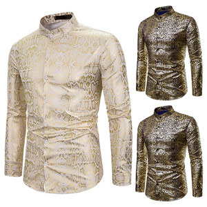 Novità 2025: <span class=keywords><strong>Camicia</strong></span> da <span class=keywords><strong>Uomo</strong></span> con Stampa Animalier Metallizzata Lucida, Maniche Lunghe, Colletto Alto, per Feste, Discoteche e Spettacoli, 100% Cotone - Product Image 2