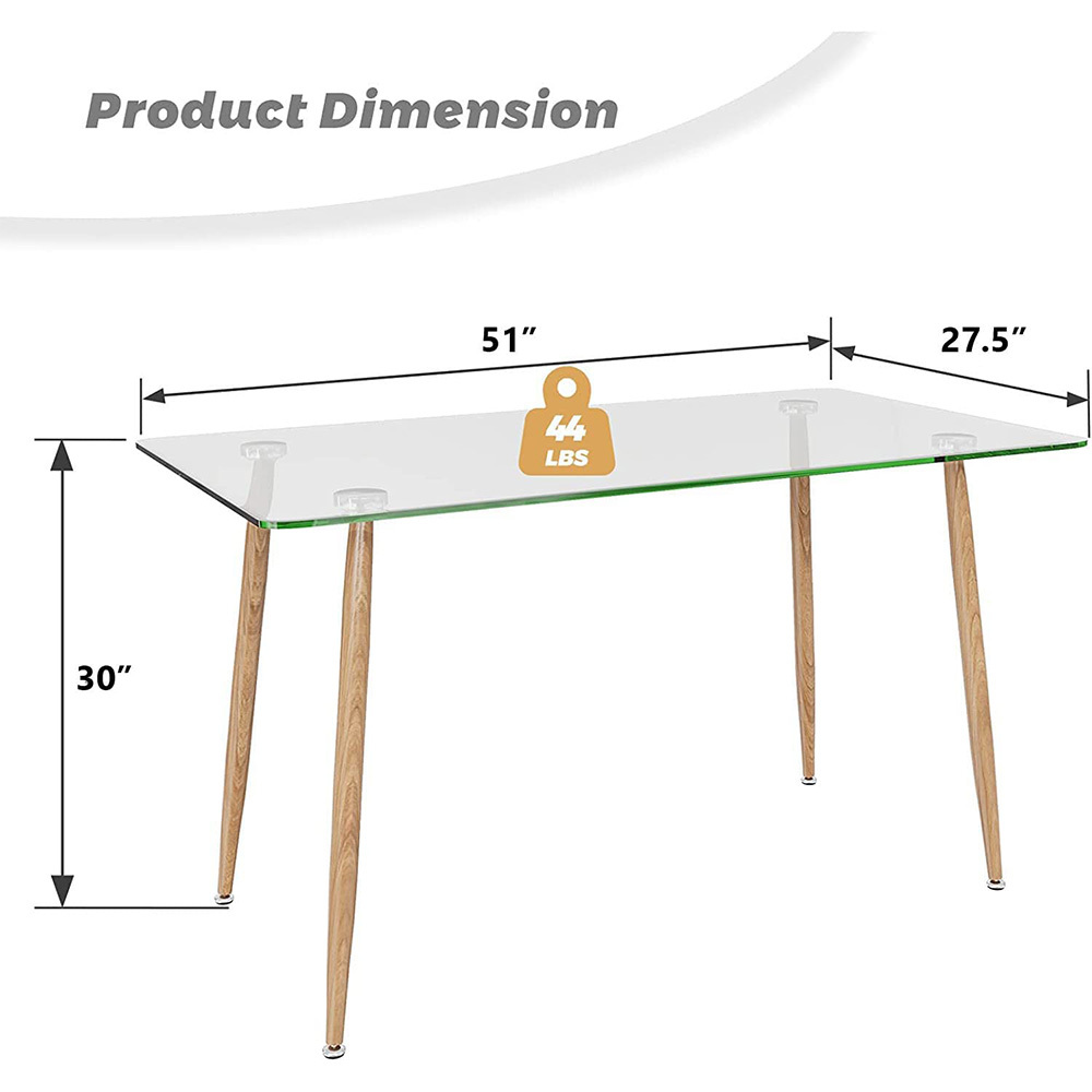 INO Design Modern 51" Rectangular Glass Dining Table – Sturdy Metal Legs, 30" Height