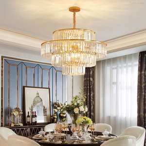 High Quality Indoor Home Hotel Restaurant Oval Gold E27 Luxury Villa Crystal Acrylic Cylindrical Shade 45 Beam Chandelier - Product Image 3