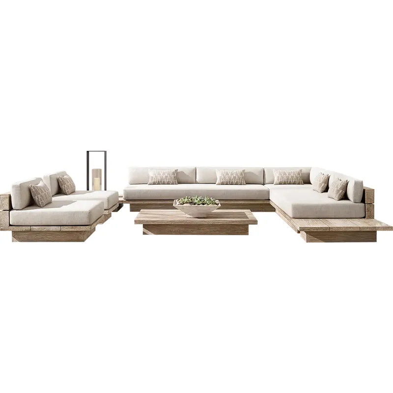 Modern Simple Outdoor Furniture Weatherproof Fabric Waterproof Open Air Patio Garden Teak Sofa Set