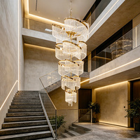 Lustre LED long en cristal pour hall d'hôtel, grand escalier, taille réglable, doré