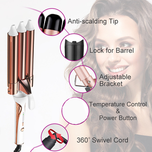 Rizador de Pelo de Aluminio de <span class=keywords><strong>Tres</strong></span> Barriles con Control de Temperatura de 5 Niveles y Calentador PTC para Todo Tipo de Cabello - Product Image 2