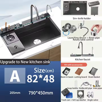Évier de cuisine rectangulaire en acier inoxydable 304, à encastrer sous plan, style ferme, fait main, intelligent, avec cascade et multifonction