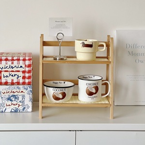 Double Layer <b>Desktop</b> <b>Shelf</b> Rectangle Storage Organizer For Desk Neatening 2 Tier Wooden Rack - Product Image 3