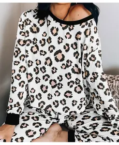 Pijama de algodón de manga larga para mujer, ropa de dormir con estampado de leopardo
