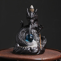 Brûleur d'encens en céramique à reflux en forme de dragon, boule de cristal bleue, élégant fait à la main, pour décor de maison, musc, thé