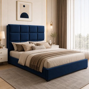 <span class=keywords><strong>Letto</strong></span> contenitore imbottito blu con sollevamento idraulico, <span class=keywords><strong>testiera</strong></span> trapuntata a griglia, struttura <span class=keywords><strong>letto</strong></span> matrimoniale/king size, OEM ODM, letti all'ingrosso B2B - Product Image 1