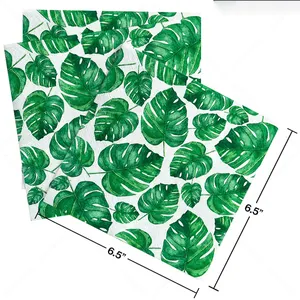 Ready To Ship Napkins Beverage Green Leaf Printed 2 Ply Tissue 33*33cm Virgin Pulp Serviette 1/4 Fold Colorful Paper Napkin