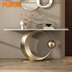 PURUO luxury hallway turkish sliver gold metal console stainless steel console table