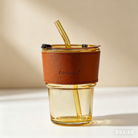 Gobelet en verre portable de 450 ml, couleur personnalisée, avec paille ronde pour café et lait