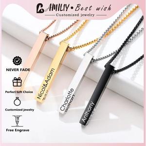 Collier avec pendentif géométrique gravé en acier inoxydable pour hommes et femmes, bijoux cadeau en couleurs noir, argent et or - Product Image 2