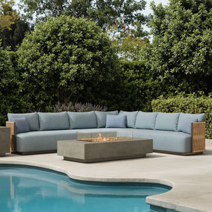 Sofá de exterior de aluminio moderno con mesa de fogata, juego de sofás de ratán en forma de L, para Hotel, Patio, jardín, Villa, Resort, fogata de gas - Product Image 1