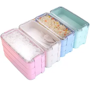 Bento Boîtes Étanches De Paille De Blé Micro-ondes Portable pour Enfants 3-en-1 Compartiment Vaisselle Pique-Nique boîte De Stockage De nourriture