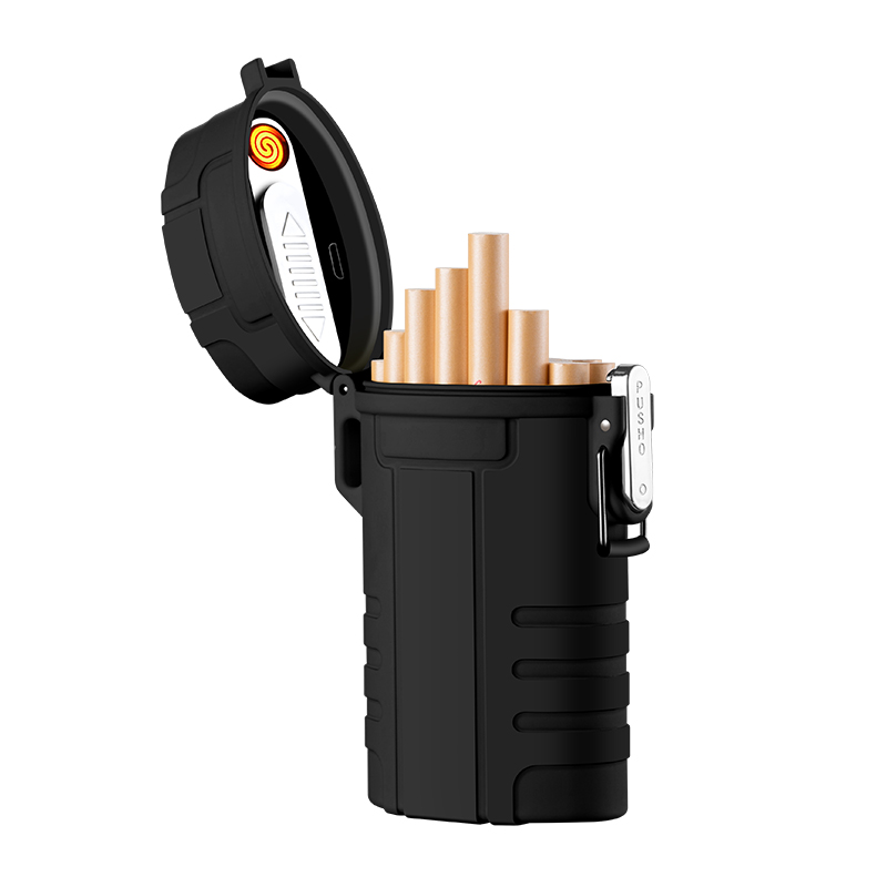 waterproof cigarette lighter Waterproof Portable Cigarette Case with USB Electric Arc Lighter
