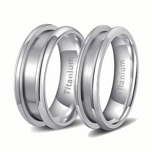 Anello in Titanio Argento POYA, Finitura Smussata, Comfort <span class=keywords><strong>Fit</strong></span>, 8mm 6mm 4mm, per Coppie Fai-da-Te - Product Image 1