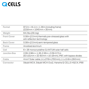 Panneaux solaires Qcells Q Cell Prix 490 Watt 480W 475w Bifaciaux Photovoltaïques Pv Panneaux solaires Q.PEAK DUO XL-G10.3/<span class=keywords><strong>BFG</strong></span> 475-490 - Product Image 5