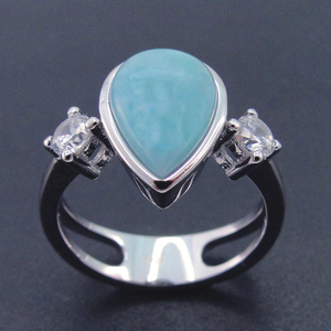 Elegant Jewelry 925 Sterling Silver Jewelry Natural Blue <b>Ring</b> Pear Shape With Round AAA+ <b>CZ</b> Genuine Larimar <b>Ring</b> for Gift <b>Rings</b> - Product Image 3