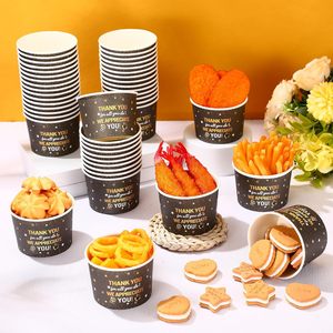 Lot de 50 bols à dessert à glace jetables à paroi unique de 8oz, noir et or, gobelets à biscuits et collations, bol à soupe en papier - Product Image 1