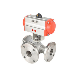 Válvula de bola neumática Yasukun de acero inoxidable con brida tipo T, válvula de desvío para agua del grifo, uso industrial, DN25 a DN200 - Product Image 1