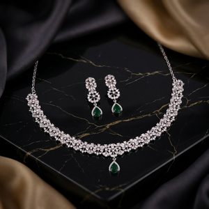 Ensemble de bijoux en argent sterling 925, zircone cubique, pierre précieuse verte émeraude, collier et boucles d'oreilles, ensemble de bijoux de luxe pour mariage, bijoux fins - Product Image 1