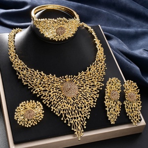 New Arrival 14k Gold Plated Copper Exquisite Necklace Earrings Ring Bracelet Bridal <b>Jewelry</b> <b>Sets</b> <b>for</b> <b>Women</b> - Product Image 3