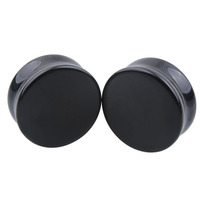 Al por mayor: Plugs y expansores de oreja de obsidiana natural de doble abocardado, de piedra negra lisa, joyería para piercing corporal