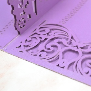 Inviti di Nozze <span class=keywords><strong>Pop</strong></span>-up Trifold con Busta, Taglio Laser 3D Viola per Sposi - Product Image 3