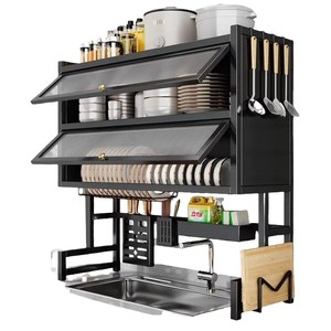 Scolapiatti in Acciaio al Carbonio a Doppio Strato da Posizionare Sopra il Lavello, Ripiano Contenitore Antipolvere per Piano di Lavoro - Product Image 5