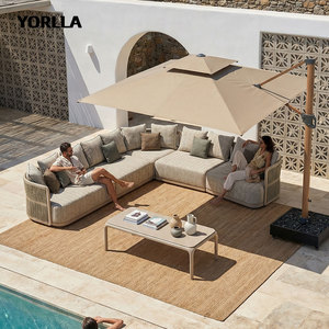 Conjunto <span class=keywords><strong>de</strong></span> Sofás Seccionales <span class=keywords><strong>de</strong></span> Exterior <span class=keywords><strong>de</strong></span> Lujo Moderno, Tejidos con Cuerda, en Forma <span class=keywords><strong>de</strong></span> L, <span class=keywords><strong>para</strong></span> Jardín, Patio, Villa u Hotel - Product Image 1