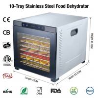 Déshydrateur alimentaire en acier inoxydable à 10 plateaux, écran tactile numérique, température réglable, 80°C, faible bruit, classe B, économe en énergie