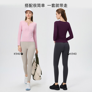 Women's Long Sleeve Henley T-Shirt Black Solid Color Slim Fit Yoga Fitness Top <b>Base</b> <b>Layer</b> - Product Image 5
