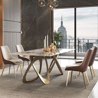 Table à manger rectangulaire moderne de luxe en marbre, 6 places, avec structure en acier inoxydable doré, imperméable et durable, pour salle à manger
