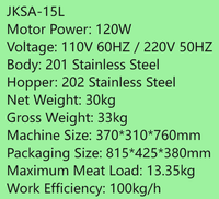 Machine à saucisses électrique verticale JKSA-15L, capacité 15L, en acier inoxydable, avec commande par pédale, usage commercial