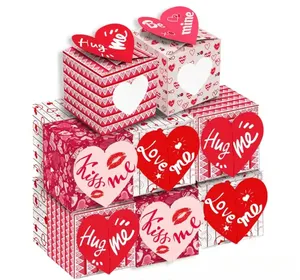 กล่องของขวัญรูปหัวใจพับได้ยอดนิยมในยุโรปและอเมริกา กล่องคุกกี้พิมพ์ลายรัก กล่องของขวัญขนมช็อคโกแลตคริสต์มาส
