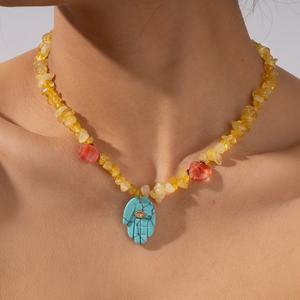 Collar de Cuarzo Rosa en Grava, Piedras Naturales, Cuentas de Gemas, Gargantilla con Colgante de Mano para Mujer - Product Image 3