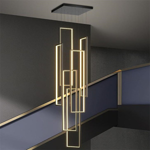 JYLIGHTING rettangolo in metallo semplice moderno soggiorno a led oro nero lampadari a soffitto e luci a sospensione luci scale - Product Image 1