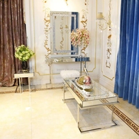 Meilleures ventes : Tables consoles en acier inoxydable doré avec miroir mural, table basse miroir, meuble TV