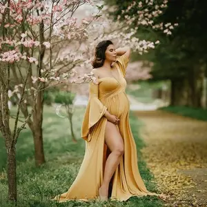 Robe de grossesse pour le tournage photo de maternité, vêtements féminins, épaules dénudées, robe maxi sexy, grande taille,