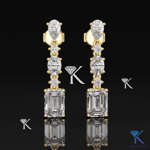 Boucles d'oreilles pendantes en diamant CVD de forme mixte cultivé en laboratoire, poire, ovale, taille émeraude, en or massif 14K 18K, bijoux de luxe raffinés pour femme, idéales pour les mariages - Product Image 1