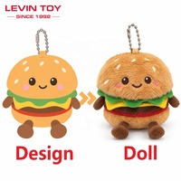 Porte-clés en peluche personnalisé en forme de burger, jouet en peluche alimentaire avec visage clignotant et garnitures superposées, idéal pour les cadeaux de fête et la vente au détail