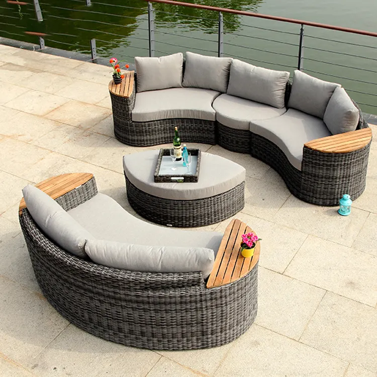 outdoor half round u armless rattan chair-garden wicker rattan furniture sofa semi circle living sofa double seat