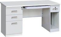 Table de bureau en acier avec clavier, cadre métallique, rail coulissant silencieux, grands tiroirs