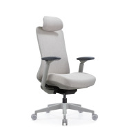 Chaise de bureau exécutive moderne en tissu beige BOSUN, nouveau design 2026, avec accoudoirs 4D en PU réglables et pivotants, pour la maison, le bureau ou le salon