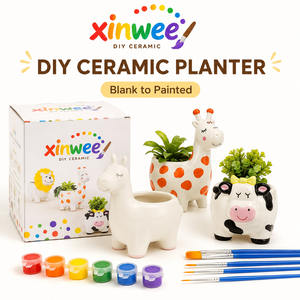 Kit de Pot de Fleurs en Céramique DIY en Gros – Peignez Votre Propre Pot à Fleurs Animaux – Ensemble d'Art et d'Artisanat pour Enfants avec 6 Peintures et 4 Pinceaux – Cadeau - Product Image 1