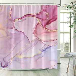 Juego de cortinas de ducha de mármol negro líneas doradas patrón texturizado abstracto decoración de baño moderna alfombra antideslizante alfombrillas de baño cubierta de inodoro - Product Image 6