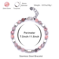 Nueva Pulsera de Piedras Naturales de Zebra Rosa Cuadradas con Cuentas Finas de Acero Inoxidable para Hombre y Mujer