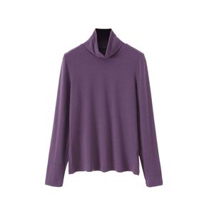 Camiseta de punto de cuello alto de color liso Happy Plus para mujer, talla grande, manga larga, blusa de cuello alto N8808 - Product Image 2