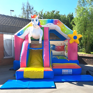 Castello Gonfiabile per Bambini da Esterno, Trampolino Arcobaleno con Scivolo, Combo Gonfiabile a Forma di Unicorno, Città del Divertimento - Product Image 1